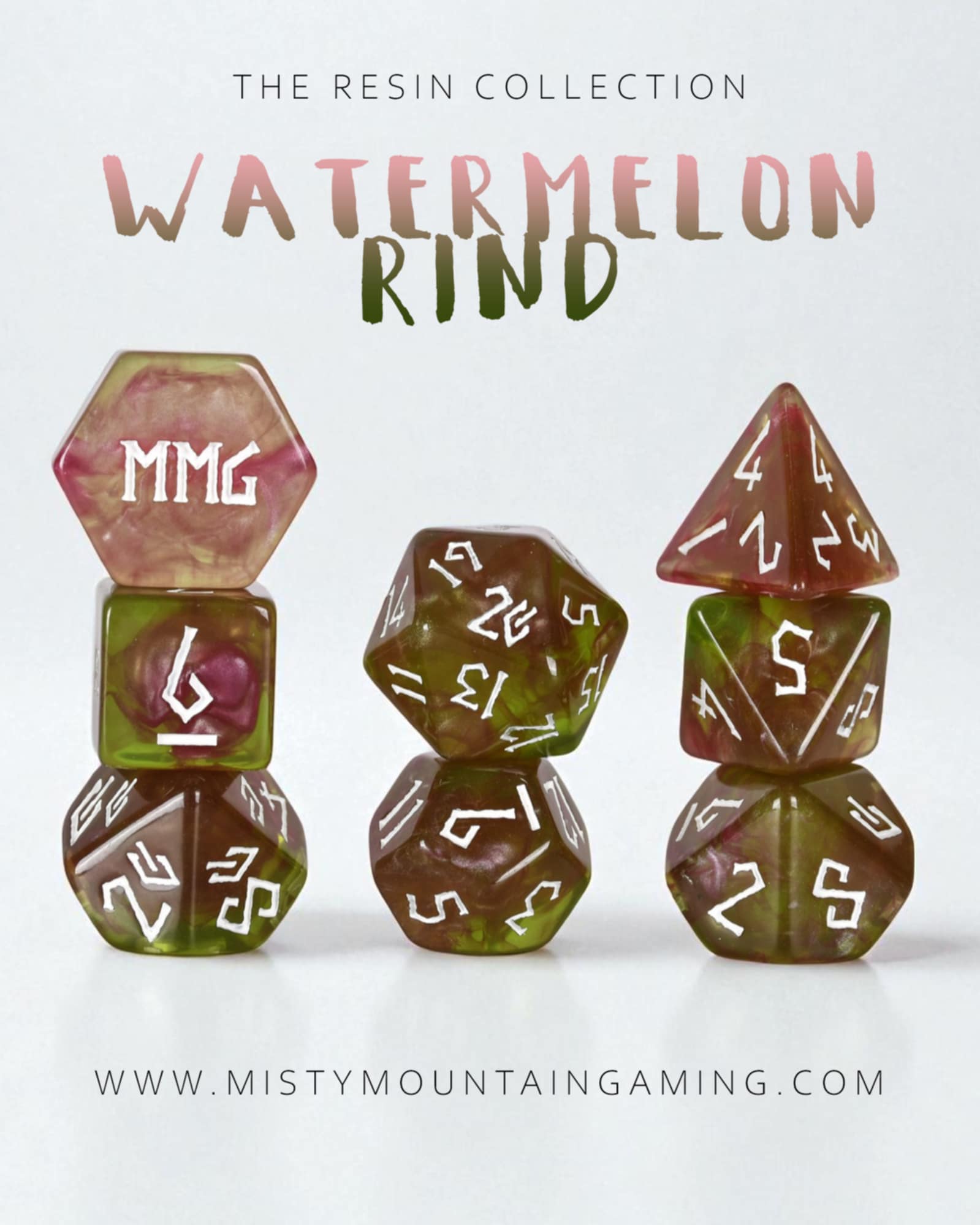 Watermelon Rind Resin Dice Set